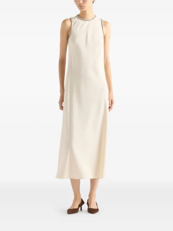 Prada Sablé crew-neck Midi Dress | Neutrals | FARFETCH