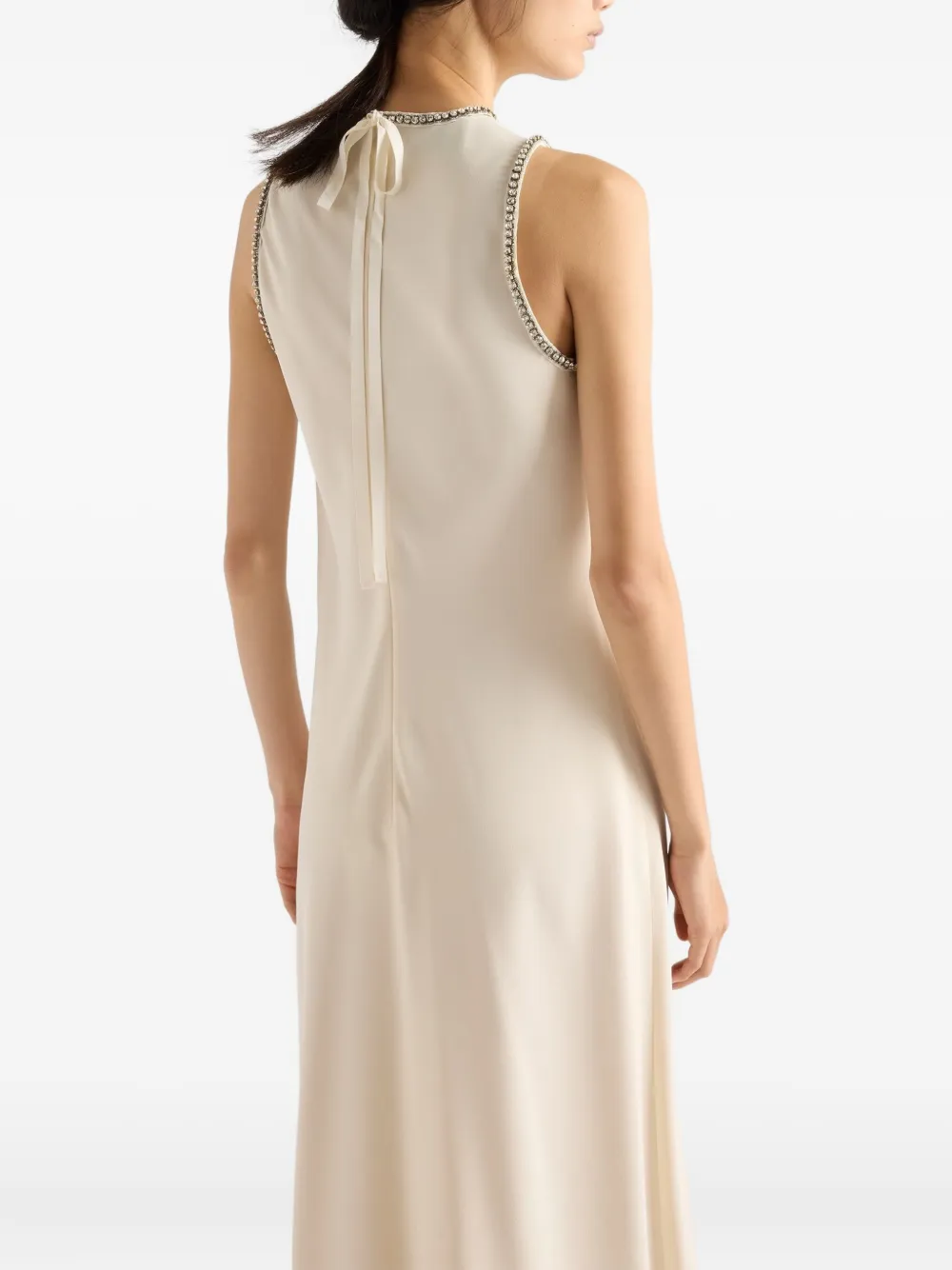 Prada Sablé Crew-neck Midi Dress In Neutral