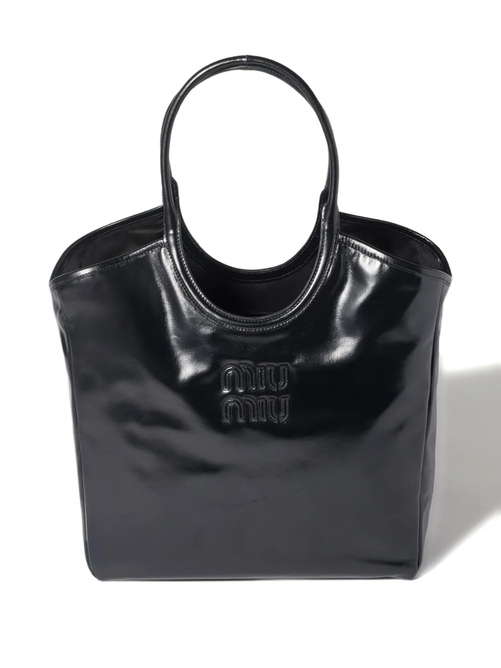Miu Miu Ivy Leather Tote Bag In Black