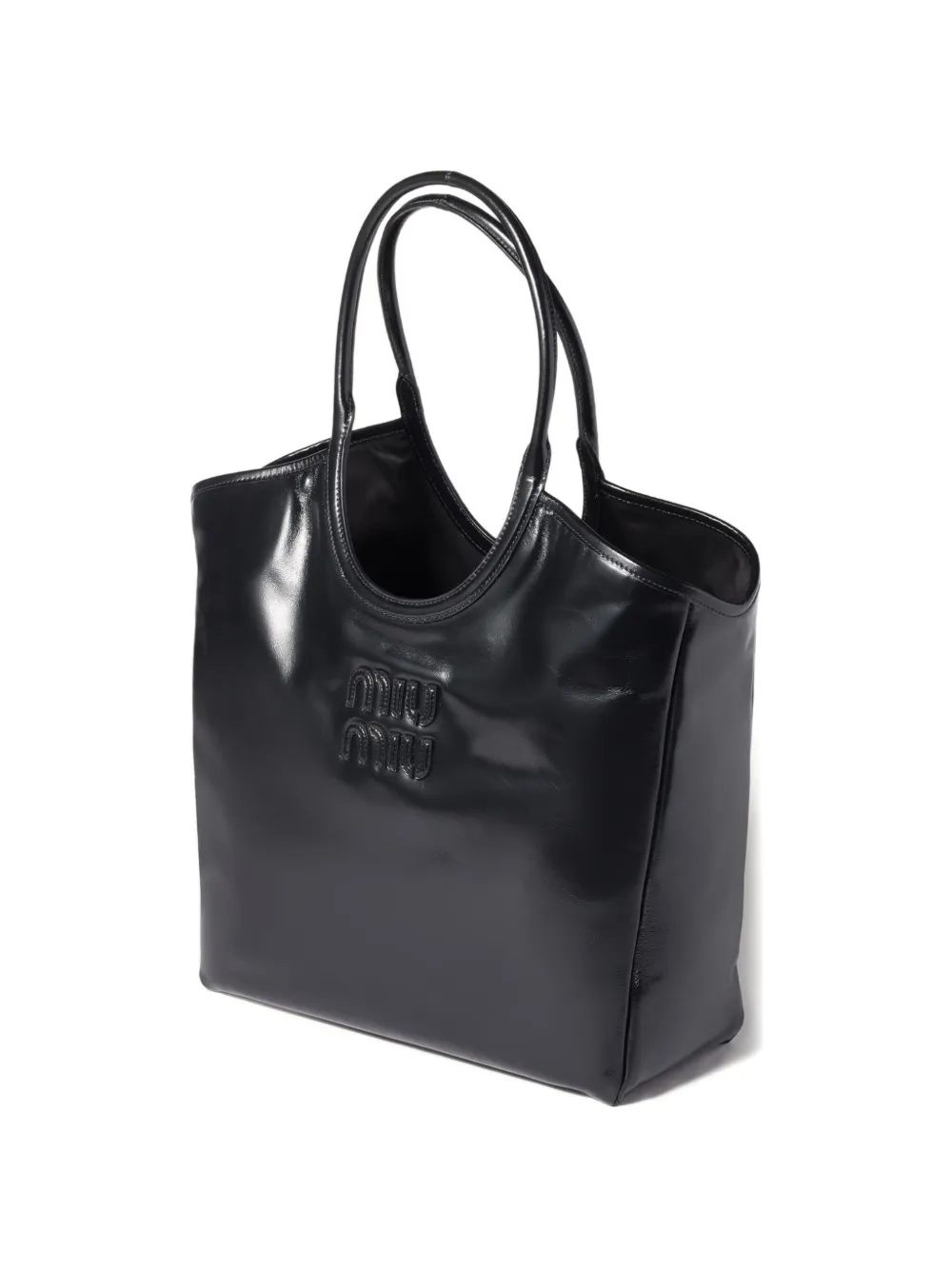 Miu Miu Ivy Leather Tote Bag In Black