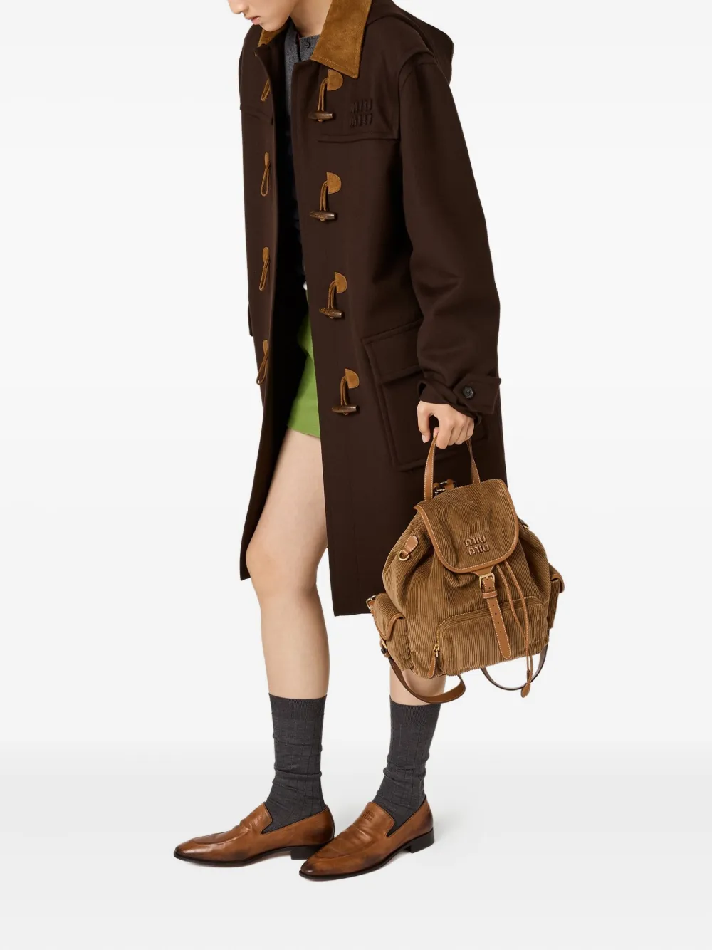 Miu Miu Large Corduroy Cotton Backpack In Brown