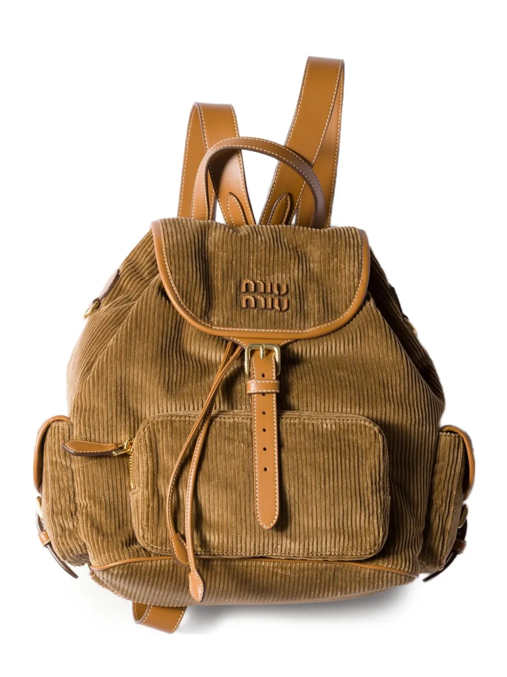 Miu Miu Large Corduroy Cotton Backpack In Brown