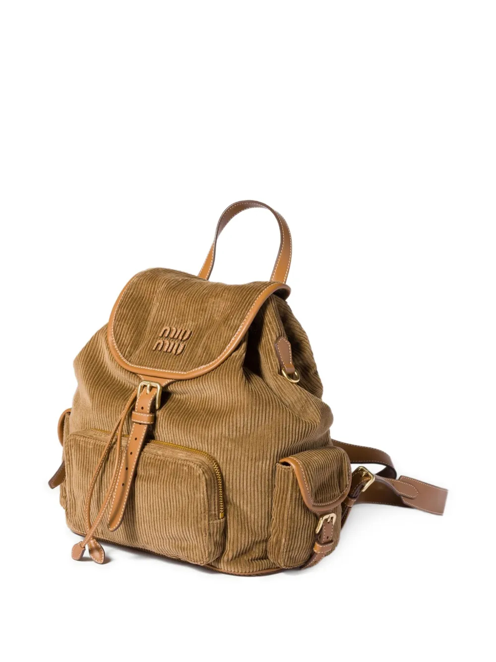 Miu Miu Large Corduroy Cotton Backpack In Brown