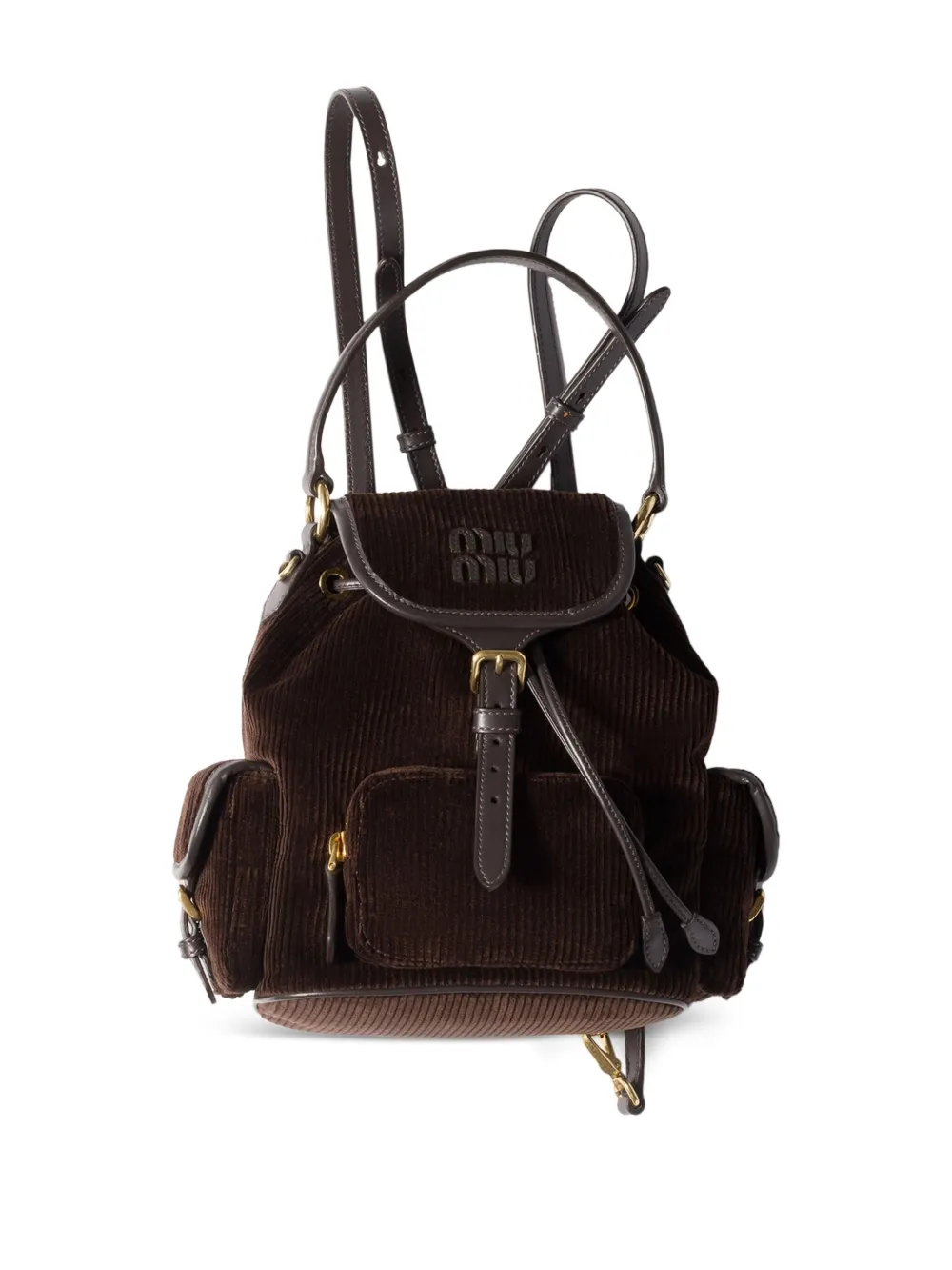 Miu Miu Medium Corduroy Cotton Backpack In Brown
