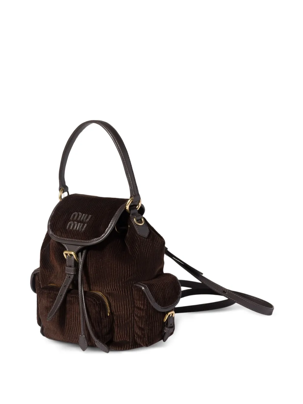 Miu Miu Medium Corduroy Cotton Backpack In Brown