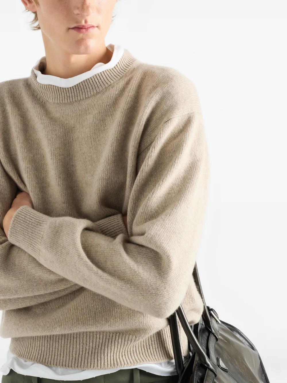 Prada Gerippter Pullover Mit Triangel-logo In Neutral
