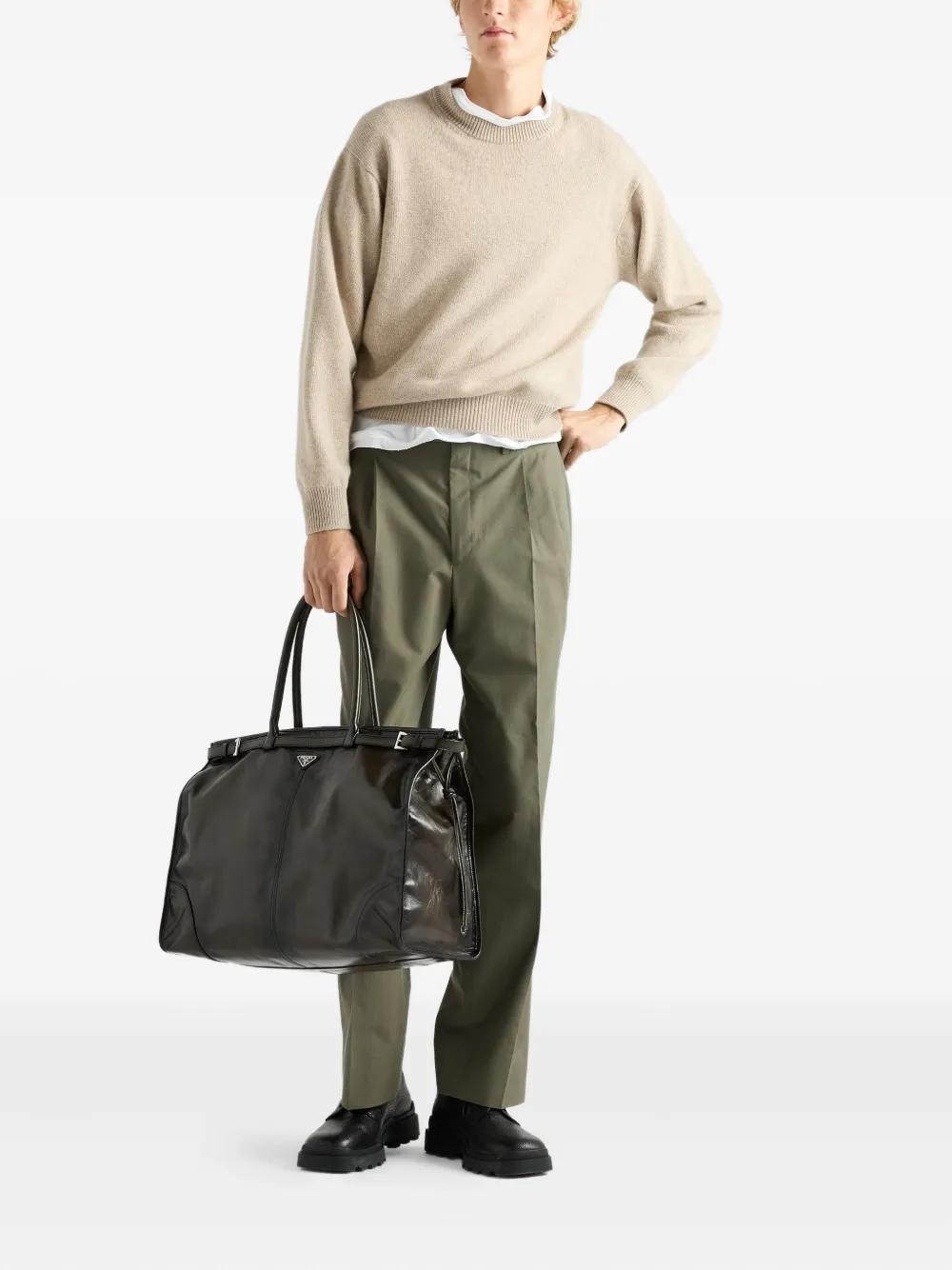 Prada Geribbelde trui met logo - Beige