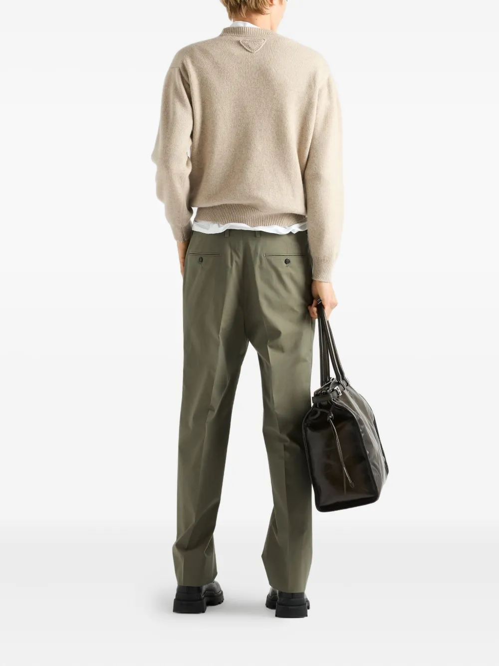Prada Gerippter Pullover Mit Triangel-logo In Neutral