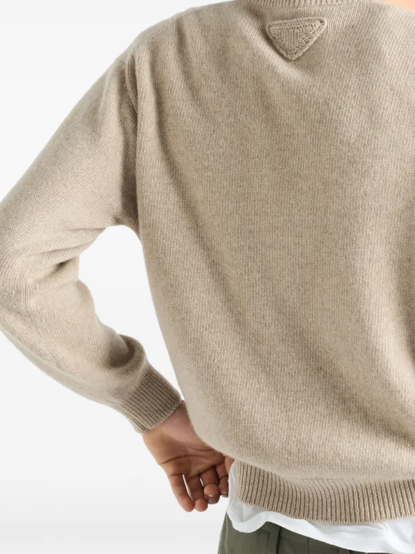 Prada triangle-logo Ribbed Sweater | Neutrals | FARFETCH