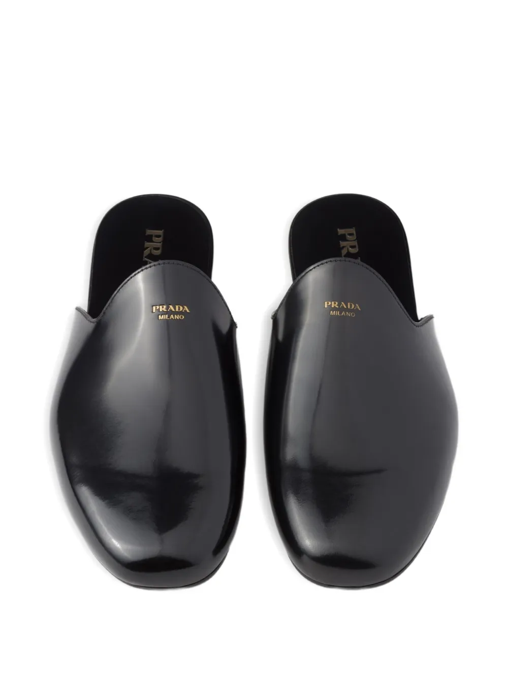 Prada Leren muiltjes met logoprint Zwart