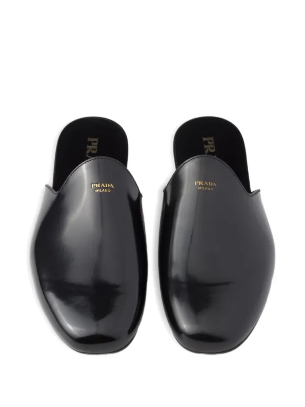 Prada logo-printed Leather Mules | Black | FARFETCH