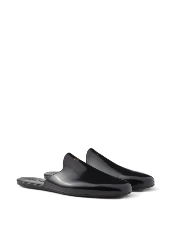 Prada logo-printed Leather Mules | Black | FARFETCH