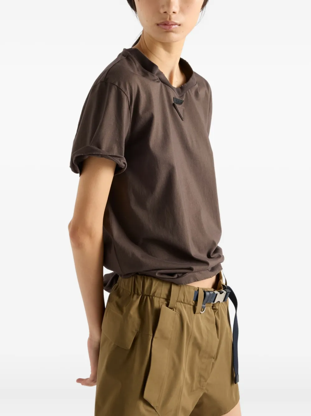 Prada T-shirt met ronde hals en Triangle-logo Bruin