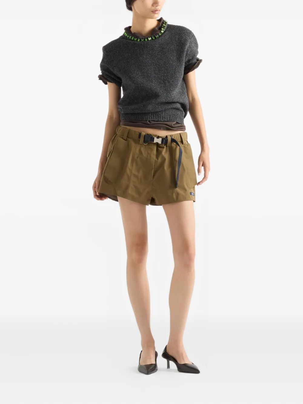 Prada T-shirt met ronde hals en Triangle-logo Bruin