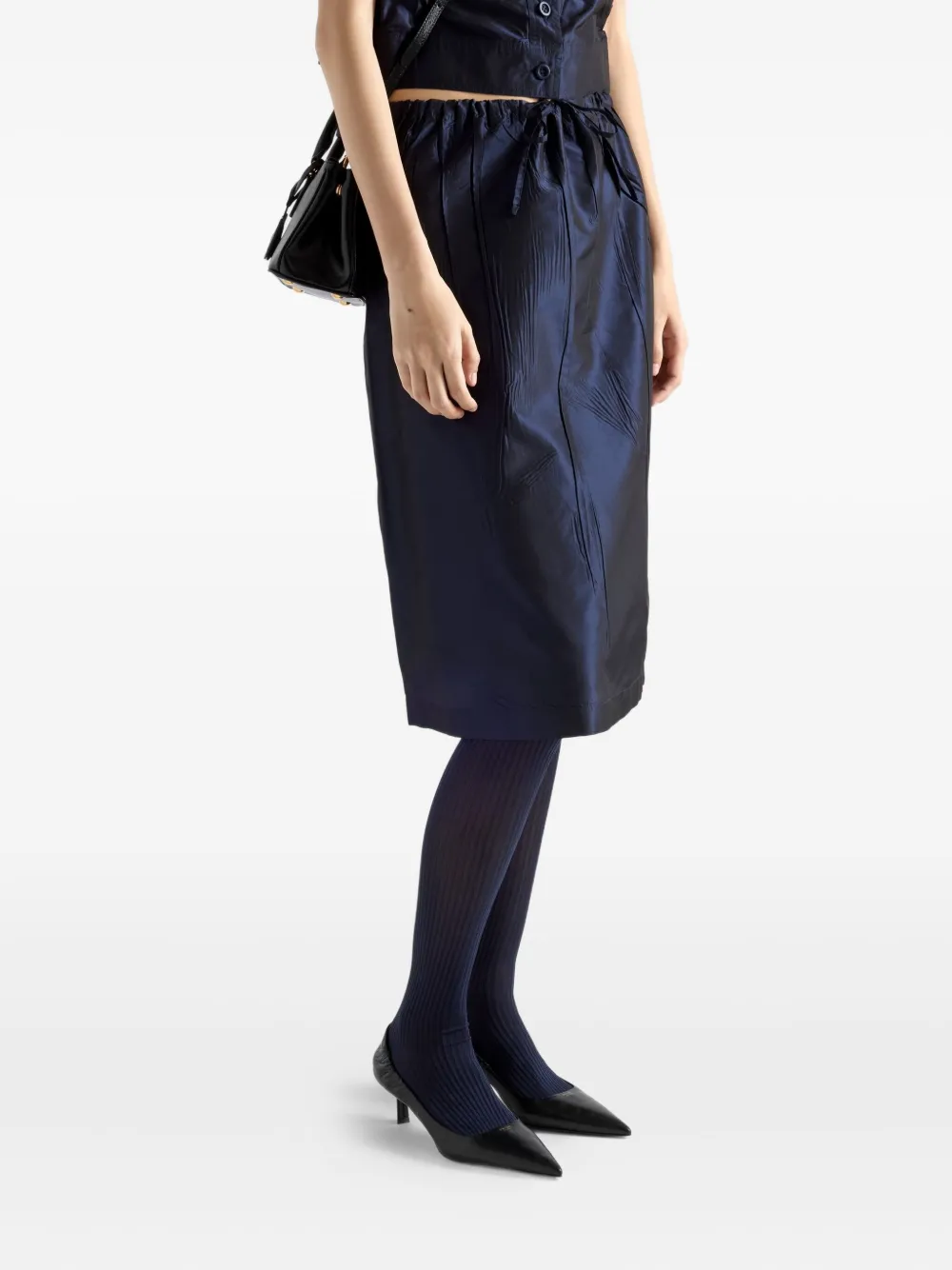 Prada Drawstring Midi Pencil Skirt In Blue