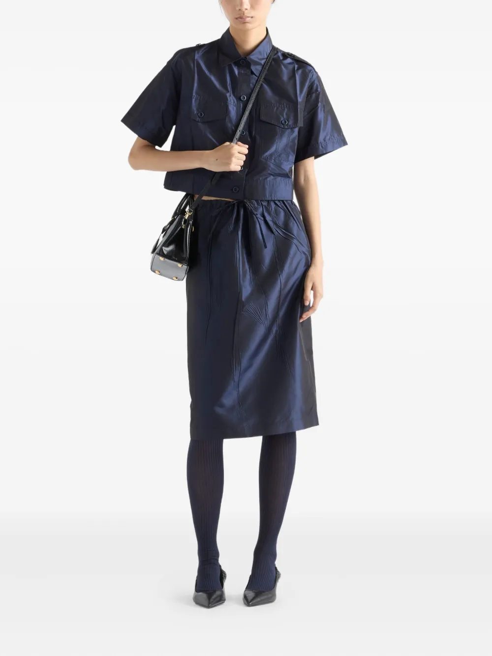 Prada Drawstring Midi Pencil Skirt In Blue