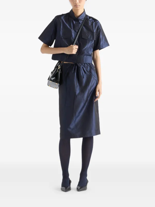 Prada Drawstring Midi Pencil Skirt | Blue | FARFETCH