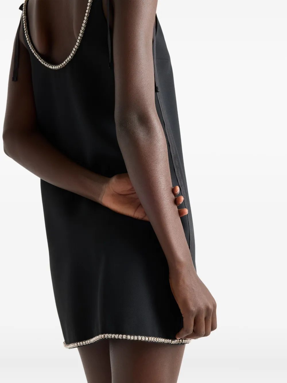 Prada Womens Black Crystal-embellished Scoop-neck Woven Mini Dress In Black