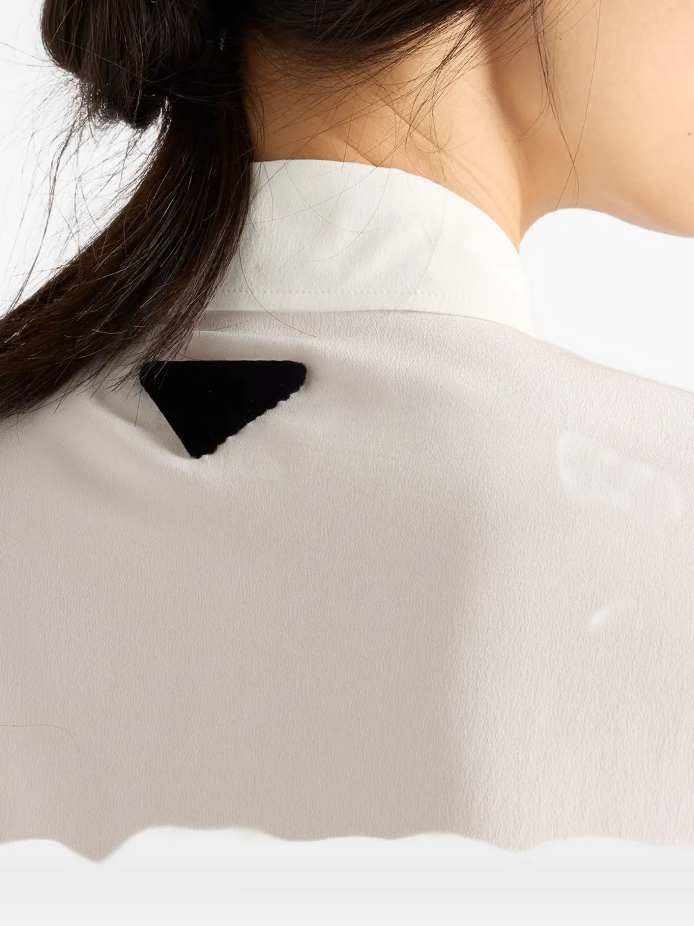 Prada Triangle-ogo Velvet-bow Shirt In White