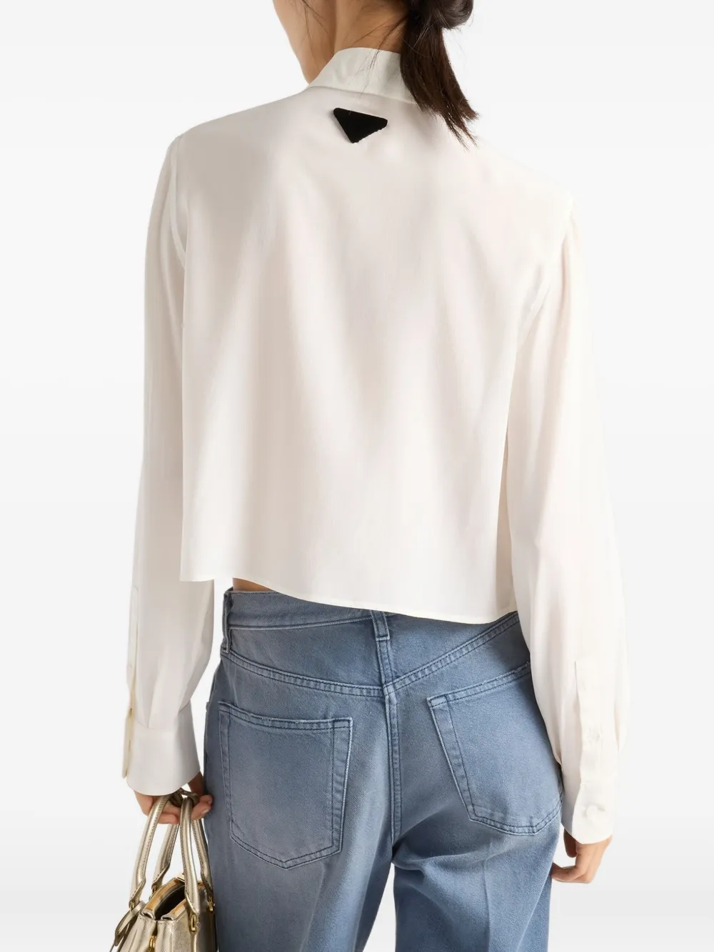 Prada Triangle-ogo Velvet-bow Shirt In White
