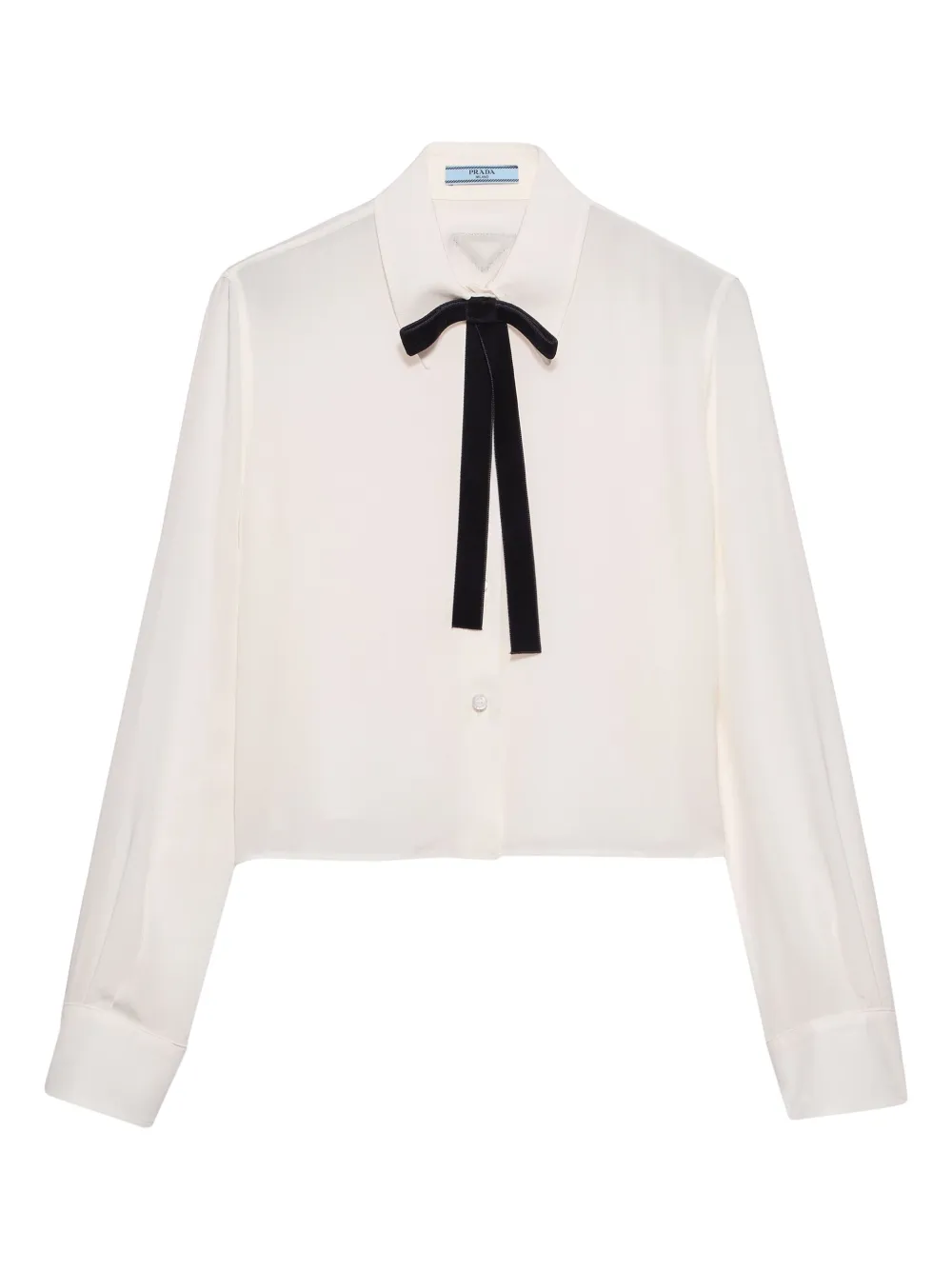 Prada Triangle-ogo Velvet-bow Shirt In White