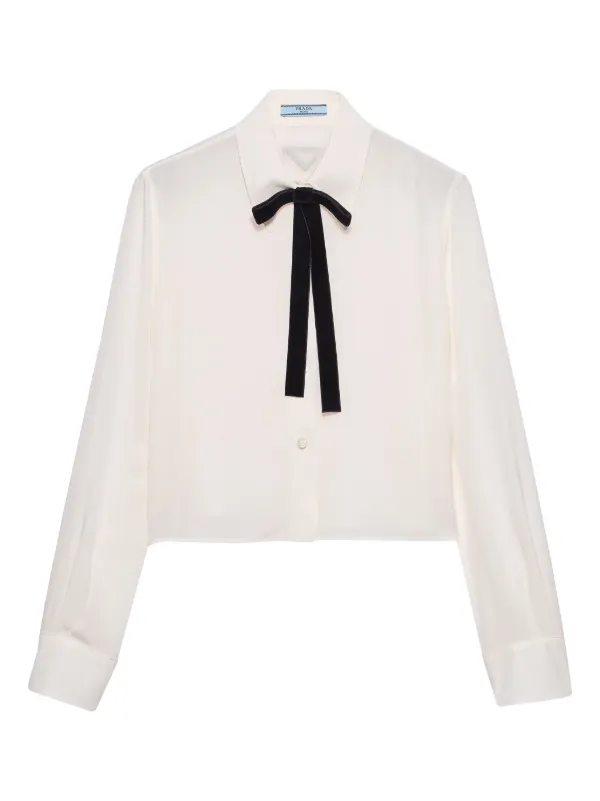 PRADA トライアングルロゴ シャツ 48 ホワイト 白 国内正規品 Prada トライアングルロゴ シャツ | ホワイト | FARFETCH JP