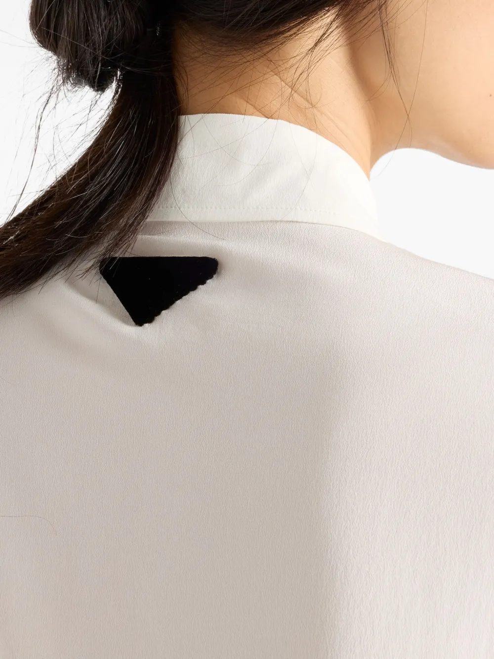 Prada Triangle-ogo Velvet-bow Shirt In White