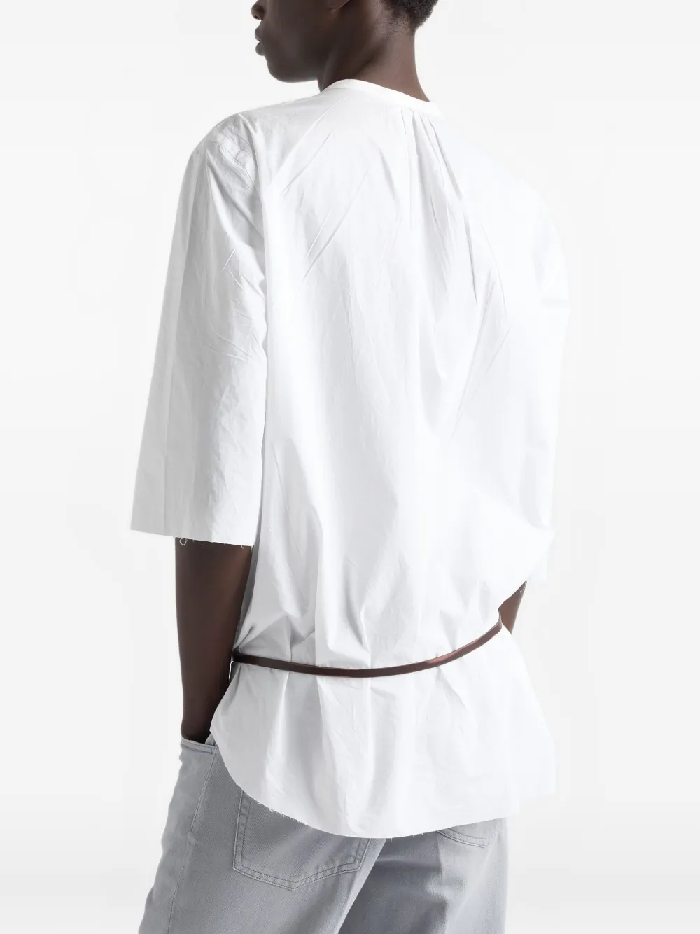 Prada Band-collar Raw-cut Shirt In Animal Print