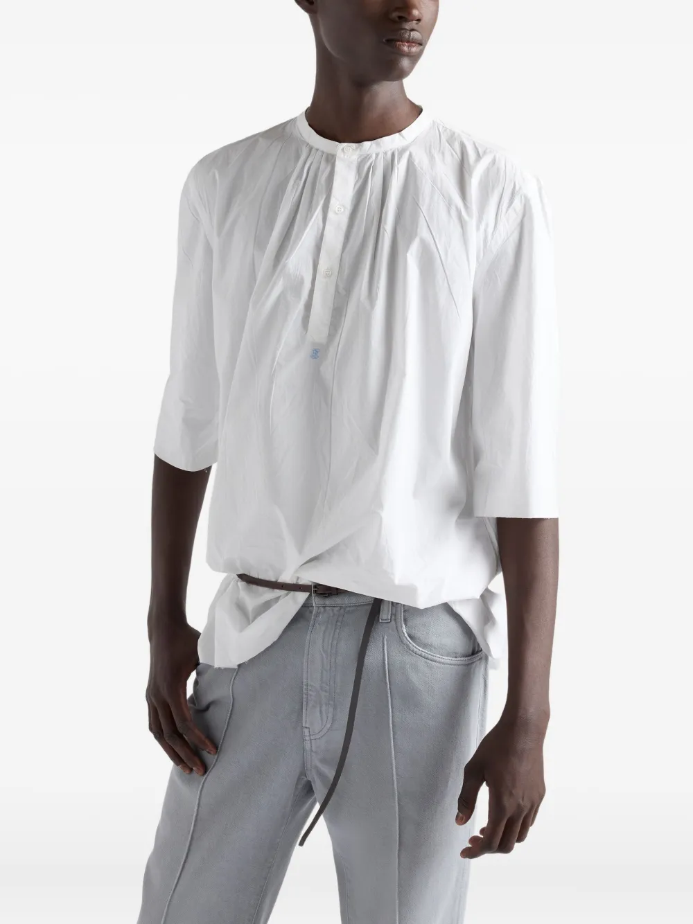 Prada Band-collar Raw-cut Shirt In Animal Print