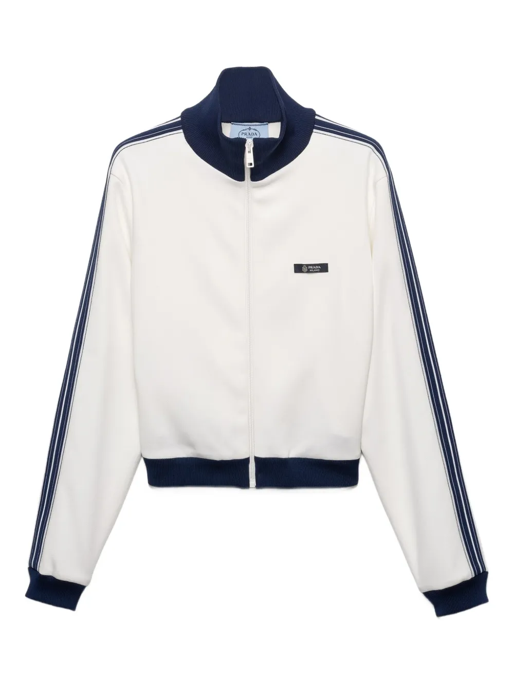 Prada leather-elbow patches striped sweatshirt - Bianco