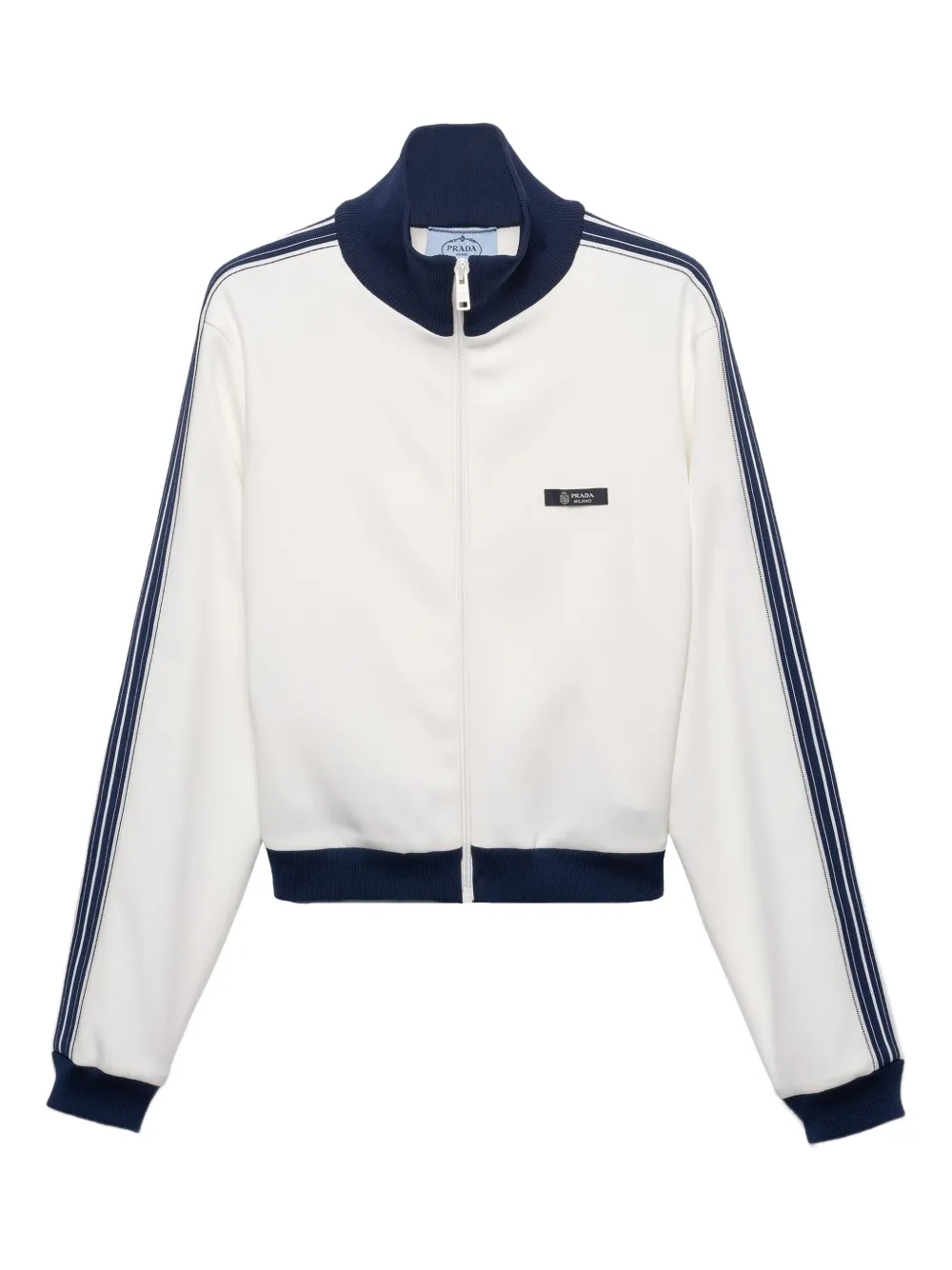 Prada leather-elbow patches striped sweatshirt | White | Image 1