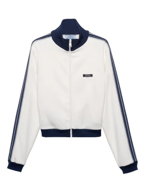 Prada leather-elbow patches striped sweatshirt