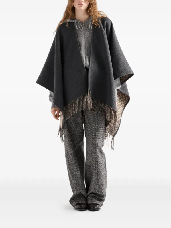 Prada Reversible Fringed Poncho | Grey | FARFETCH