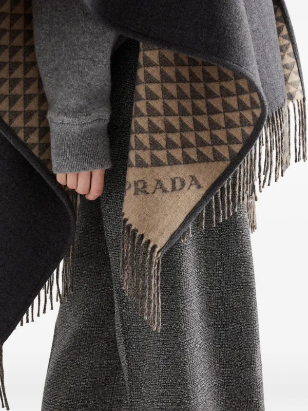 Prada Reversible Fringed Poncho | Grey | FARFETCH