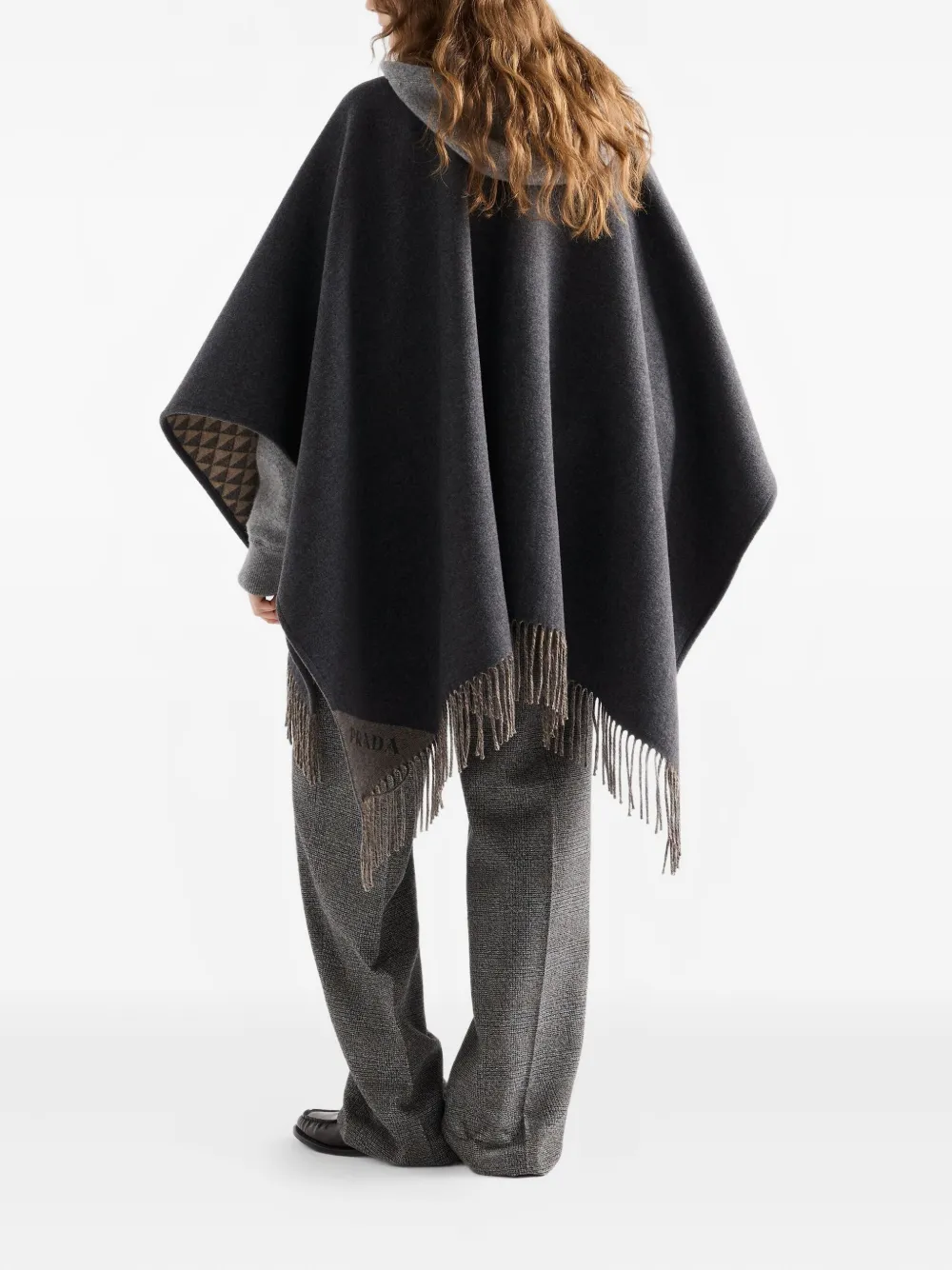 Prada Reversible Fringed Poncho In Gray
