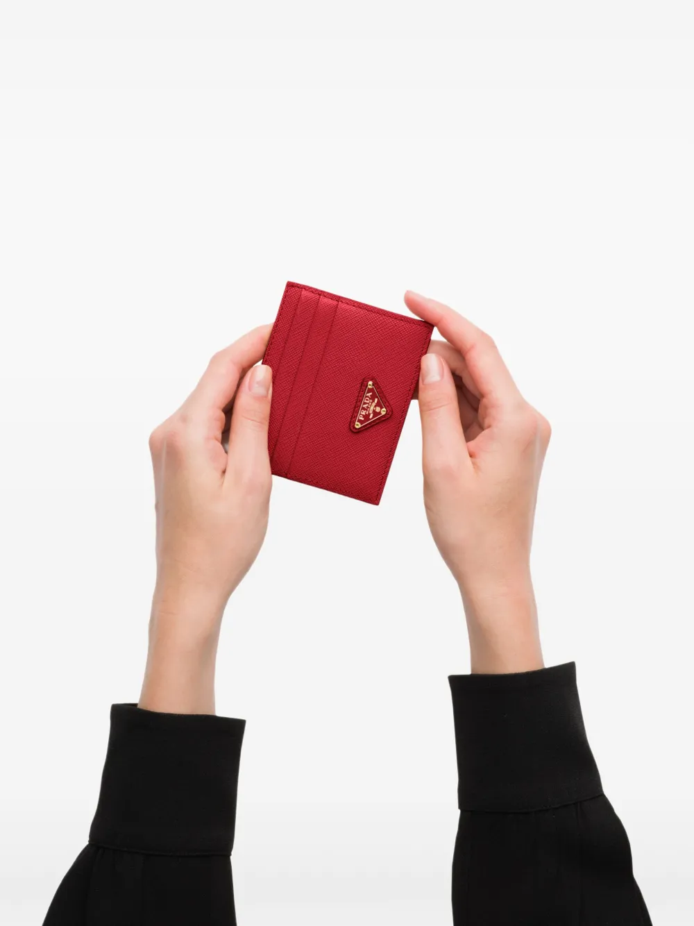 Prada Saffiano leren pasjeshouder met Triangle-logo Rood