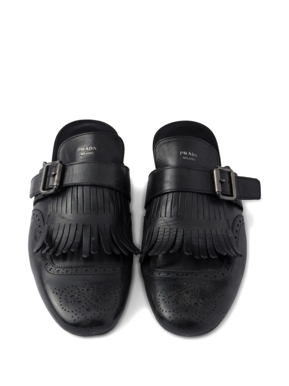 Prada Shuffle geperforeerde muiltjes met franje Zwart