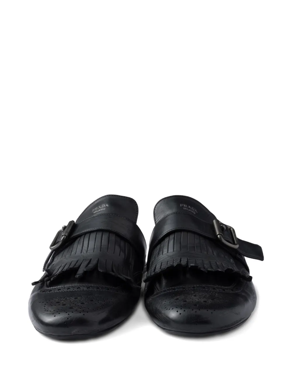 Prada Shuffle geperforeerde muiltjes met franje Zwart