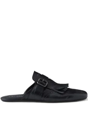 Prada Shuffle Fringed Leather Mules | Black | FARFETCH