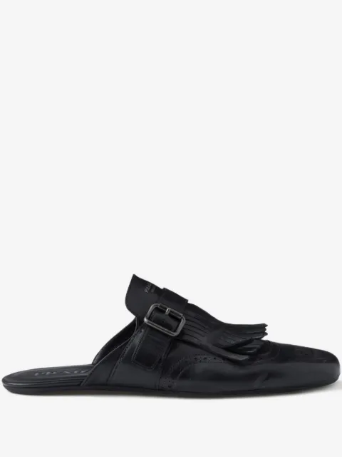 Prada shuffle fringed perforated mules