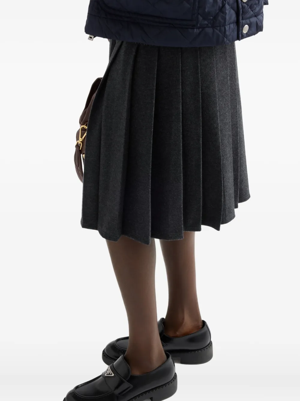 Prada Pleated Jersey Midi Skirt In Black