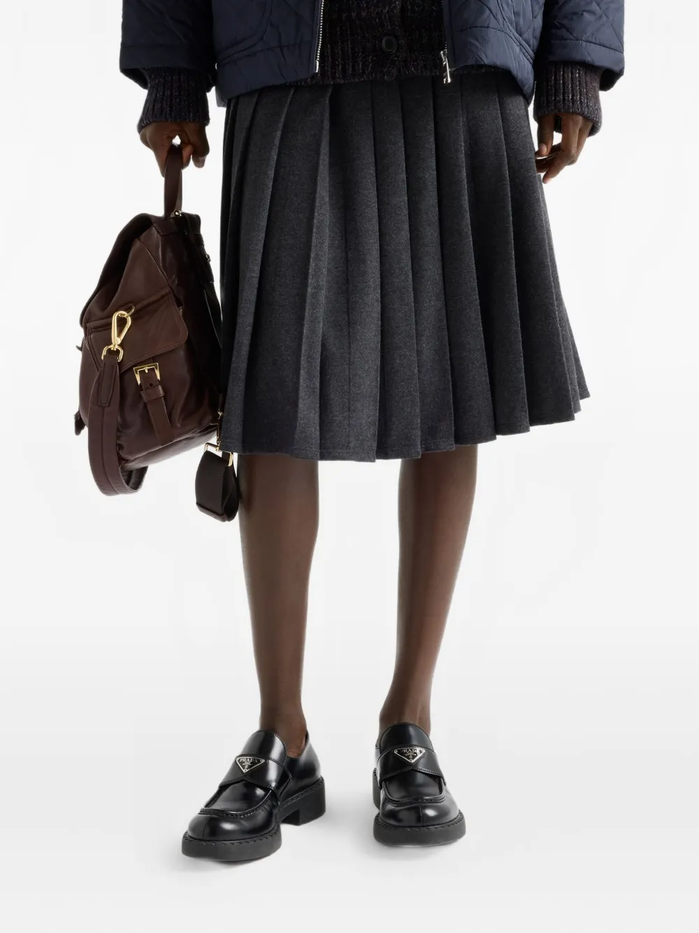 Prada Pleated Jersey Midi Skirt In Black