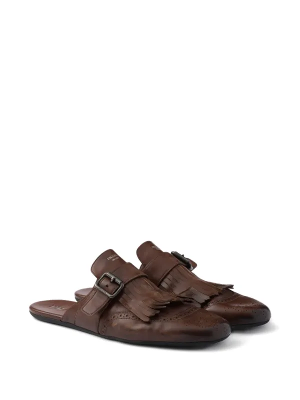 Prada Shuffle フリンジ レザーミュール | ブラウン | FARFETCH JP