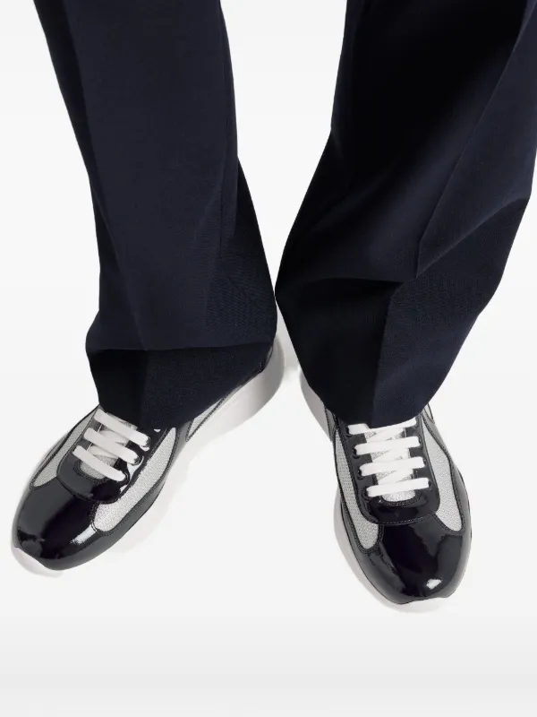 Prada Men's America's Cup Patent Leather Sneakers - Black Multicolor - Size 10.5