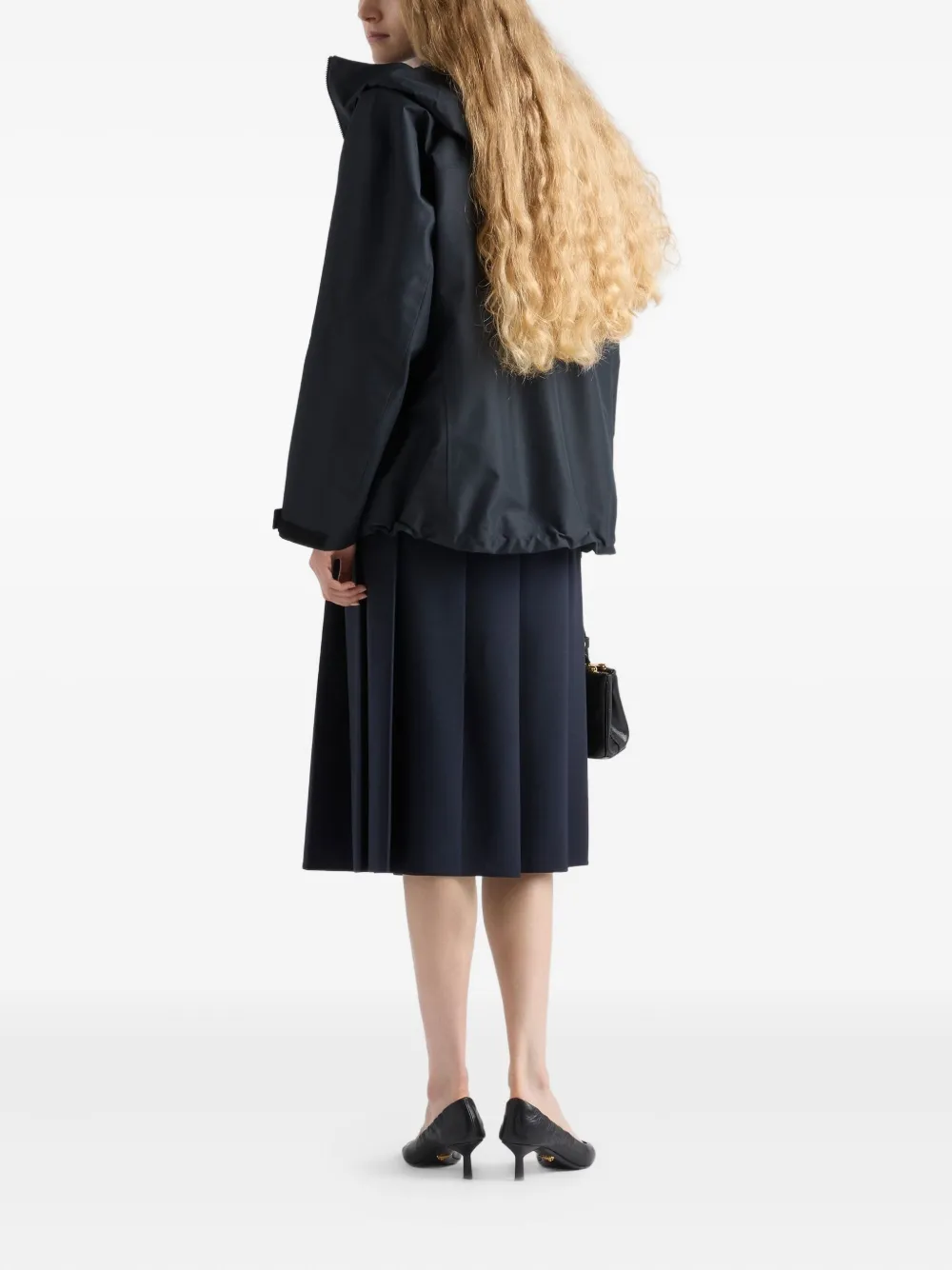 Prada Pleated Buckle-belt Midi Skirt In Blue