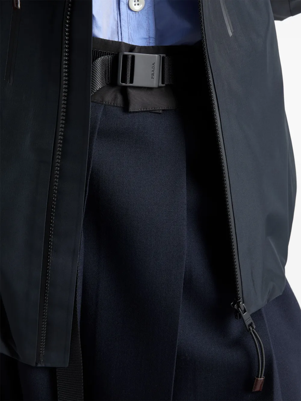 Prada Pleated Buckle-belt Midi Skirt In Blue