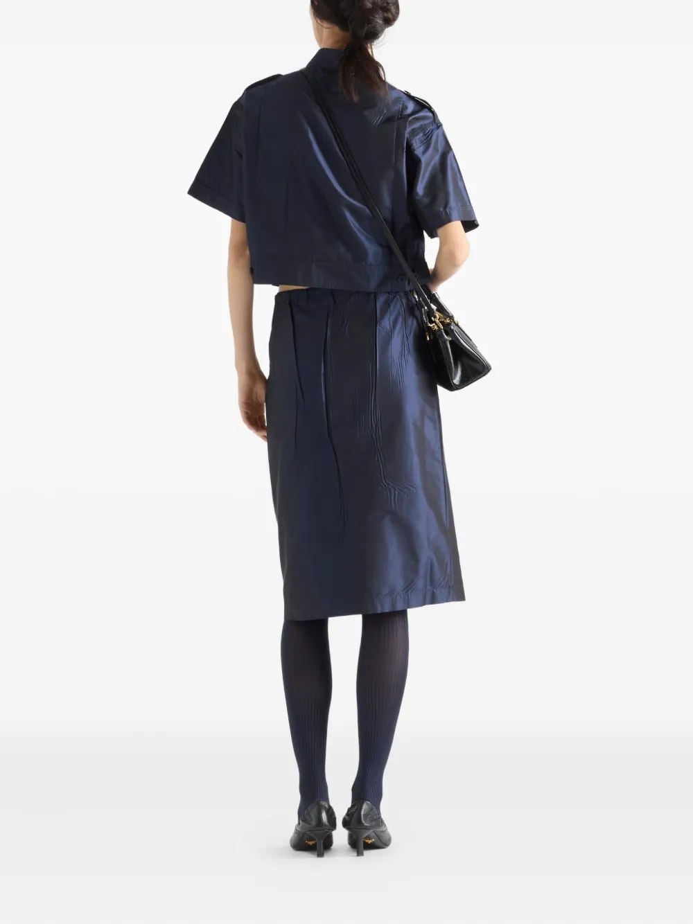 Prada Cropped Taffeta Shirt In Blue