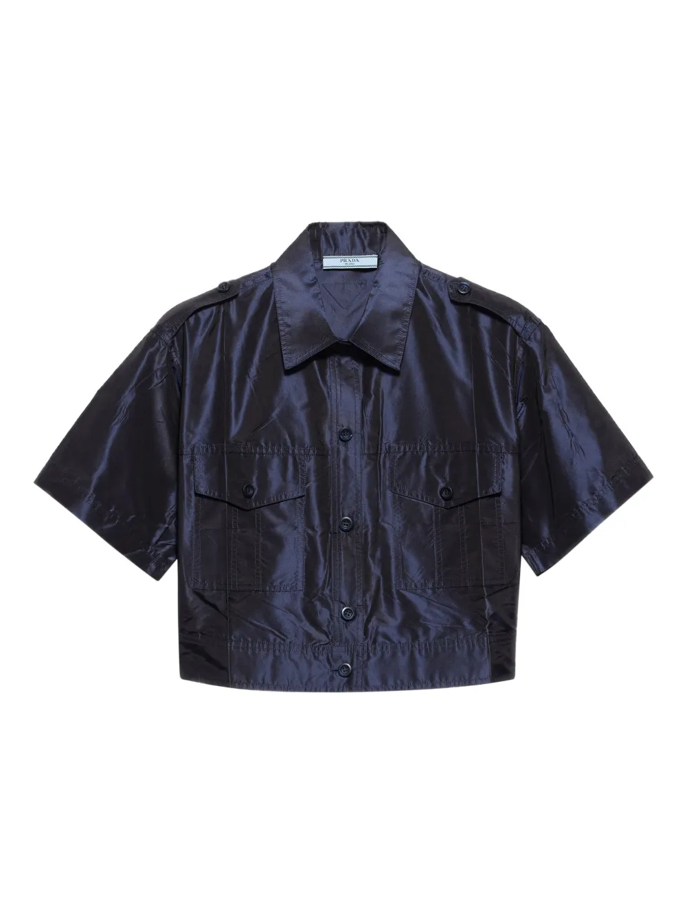 Prada Cropped Taffeta Shirt In Blue