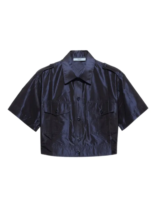 Prada Camisa Cropped De Tafetá | Azul | FARFETCH BR