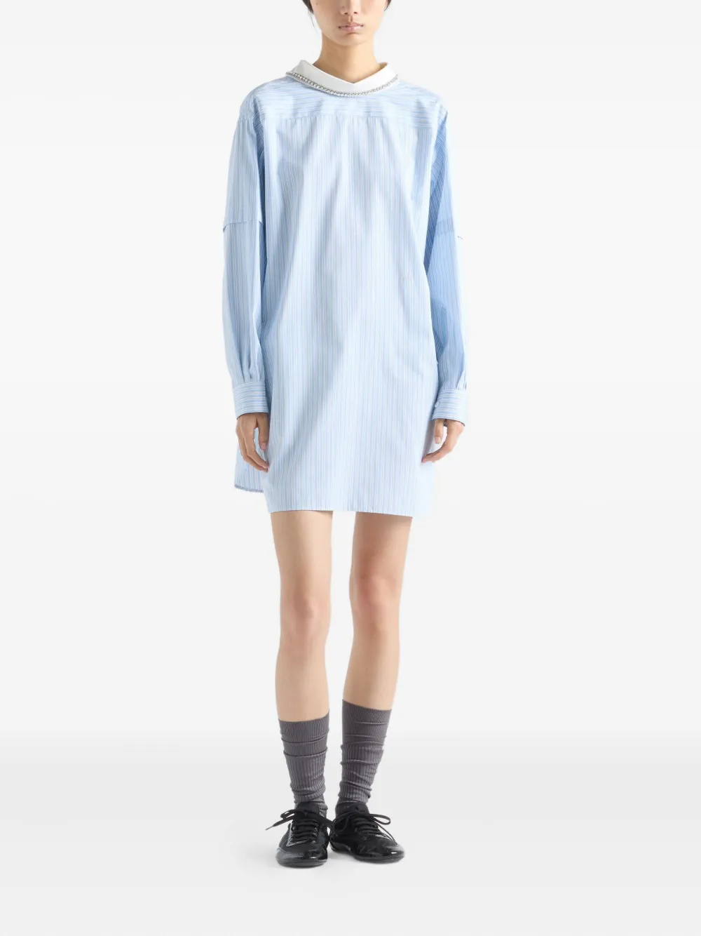 Prada Gestreepte blouse met geborduurde kraag - Blauw